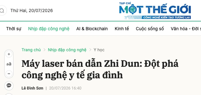 Bài báo trên Tạp chí Một Thế Giới về máy laser bán dẫn bước sóng 650nm